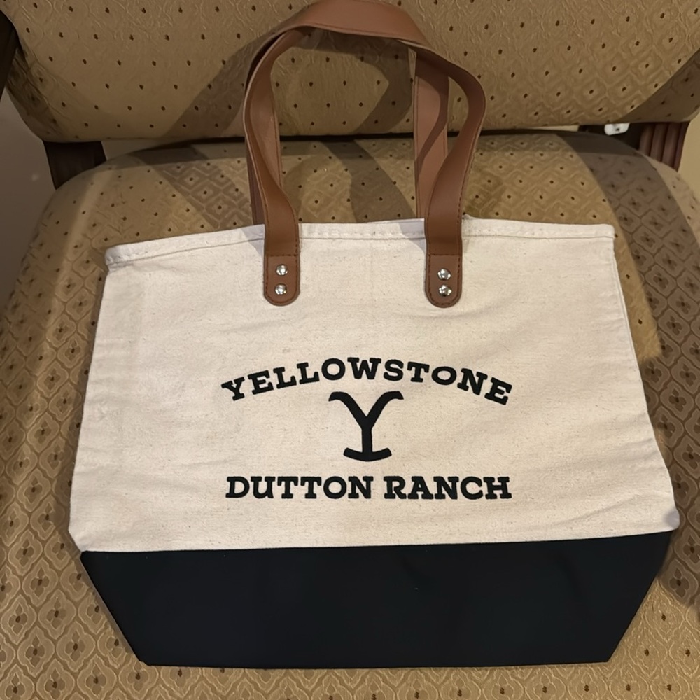 Yellowstone Dutton Ranch Canvas Tote Bag - Black and Tan. New